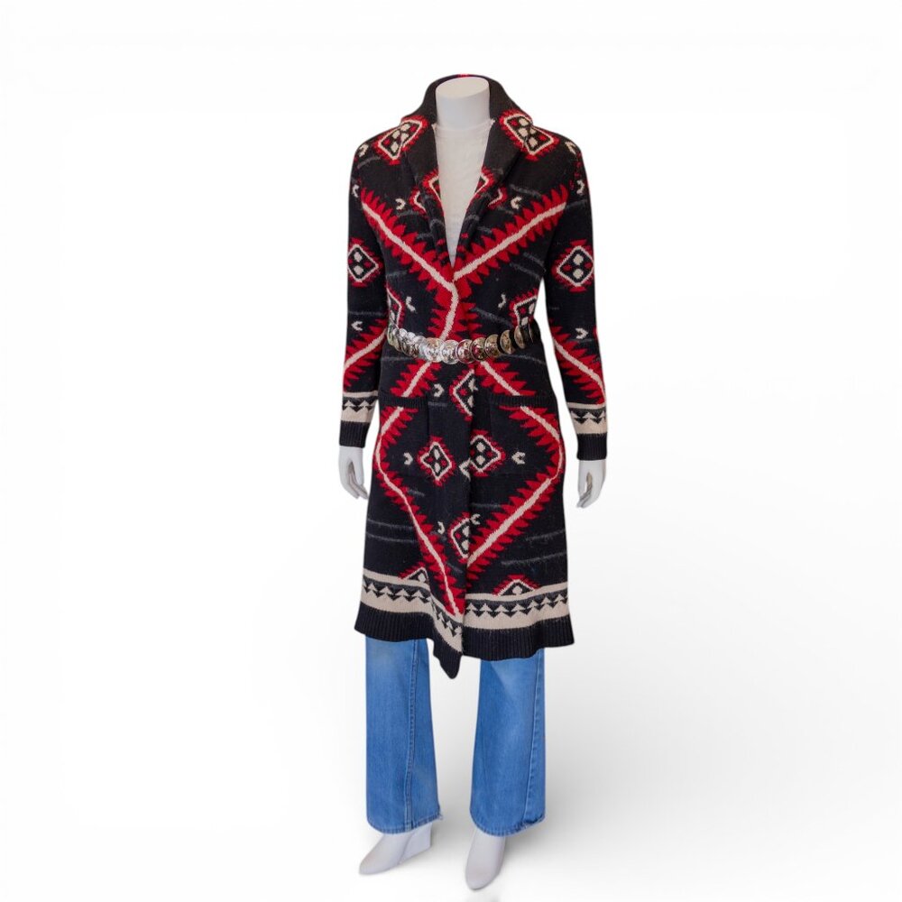 Ralph Lauren Cardigan Sweater Maxi Duster Aztec Southwestern Chimayo WOOL